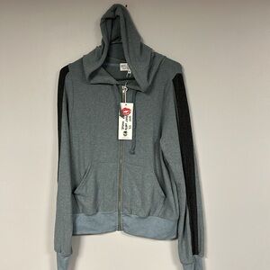 Wildfox Gray Sport Carta SUPER SOFT Full Zip Hoodie Jacket, S (runs big)  NWT